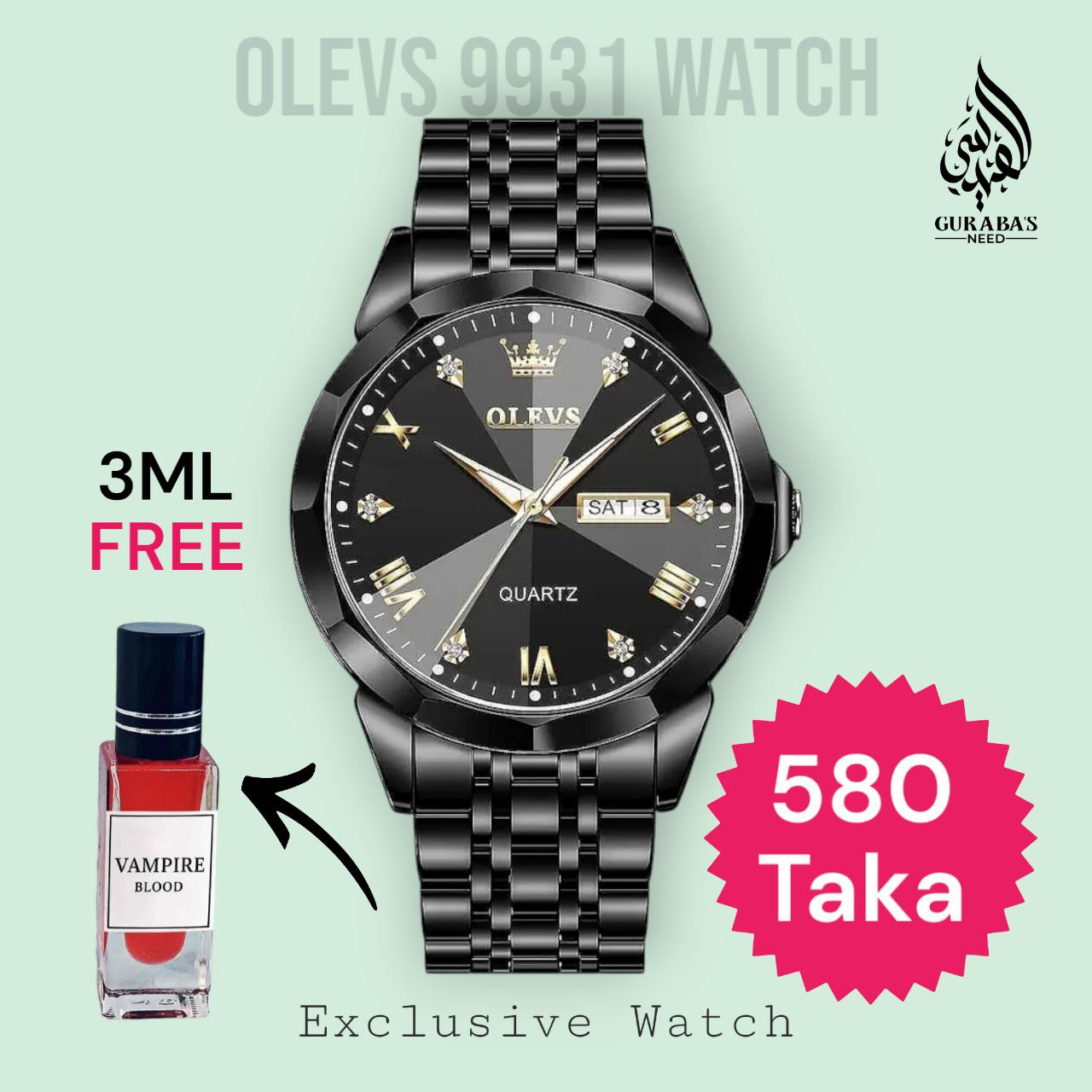 OLEVS DIOMOND CAD 9931 WATCH FULL BLACK
