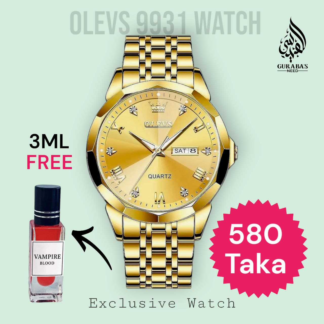 OLEVS DIOMOND CAD 9931 WATCH GOLDEN