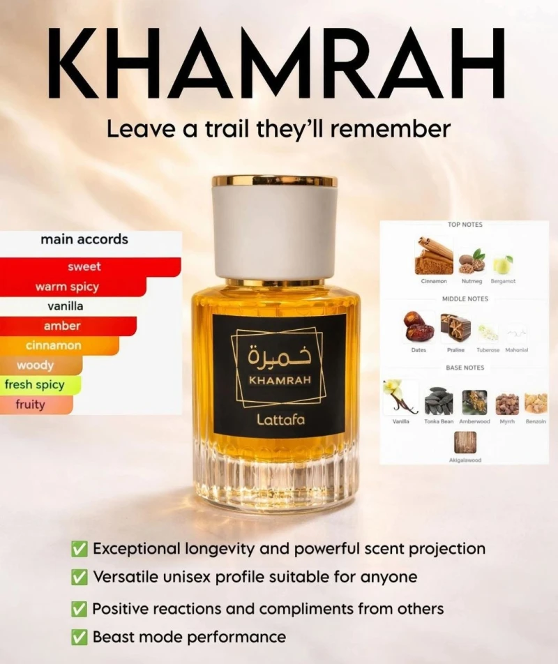 Lattafa Khamrah Inspired Perfume for Men & Women – 30ml EDP Long Lasting Luxury Gourmand Fragrance - Intense Vanilla & Amber Scent