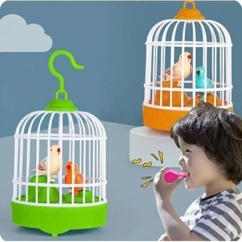 Hanging Bird Cage Toy Kids Singing Chirping Bird Toy Sounds - Light & Sound (Colour as Available).